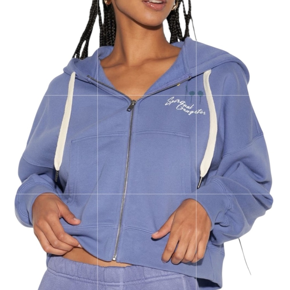 Spiritual Gangster Palm Roxbury Cotton Graphic Zip-Up Hoodie in Wisteria NWT (M)